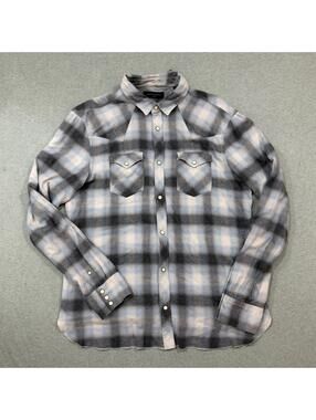 AllSaints Kearne Long Sleeve Check Shirt Men’s Size Large Pearl Snap Plaid EUC